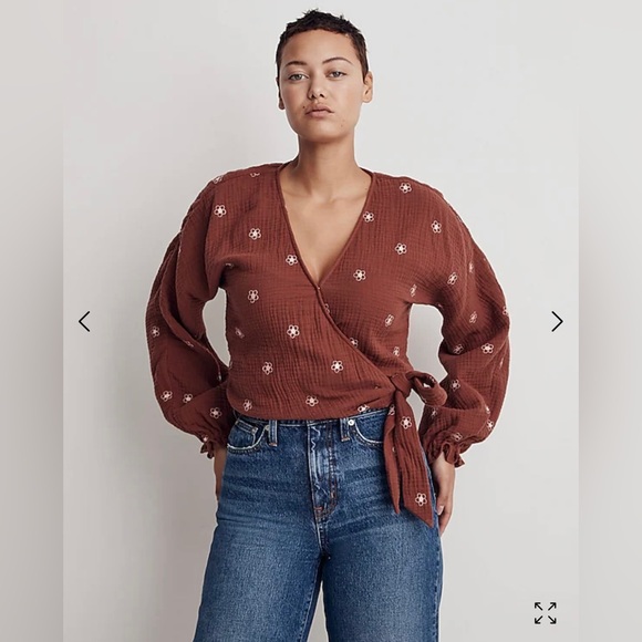 NWT Madewell Mahogany Lightspun Maira Wrap Top - Picture 2 of 10